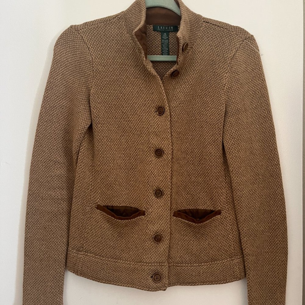 Vintage Lauren Linen Cotten Cardigan Sweater with detailed buttons and pockets
